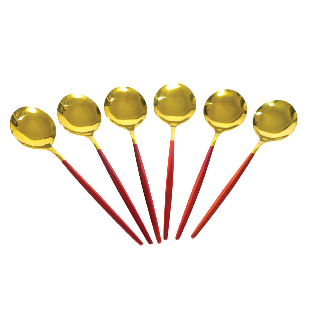 RoyalGold Red Handle Soup Spoon Set (6 Pieces)